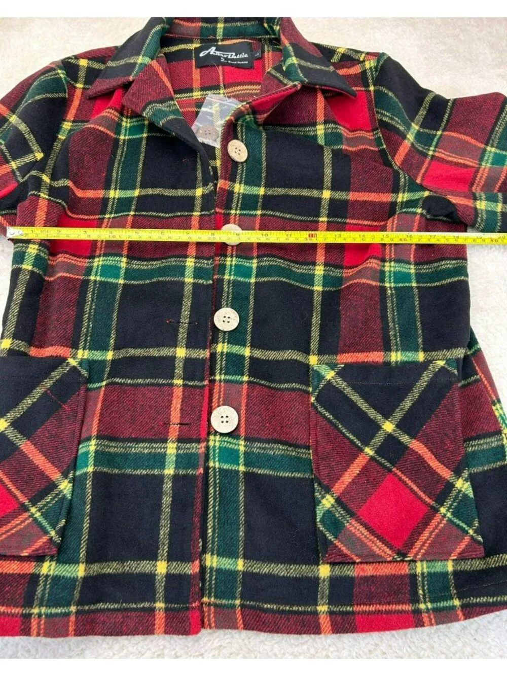 Astro Bettie Womens Plaid Button-Up Jacket Red & Black Wool Blend Size L Pre-Own